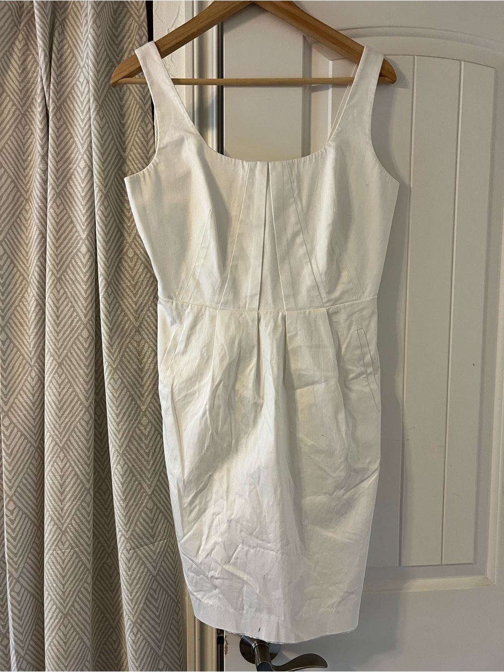 Calvin Klein White Scoop Neck Sheath Cotton Mini Tailored Dress Size 8